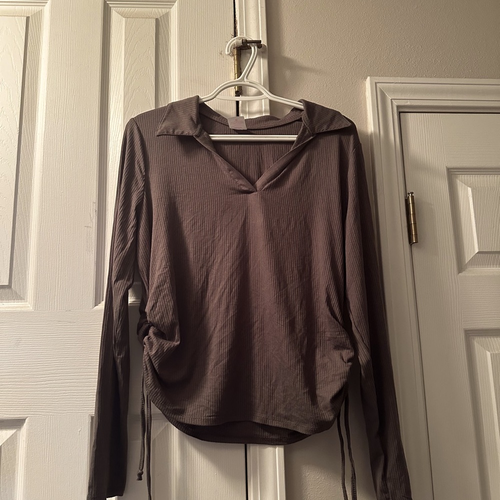 Olive colored long sleeve blouse